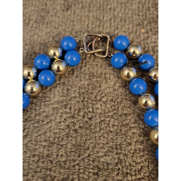 Vintage Blue and Gold Beaded Necklace - Picture 3 of 4
